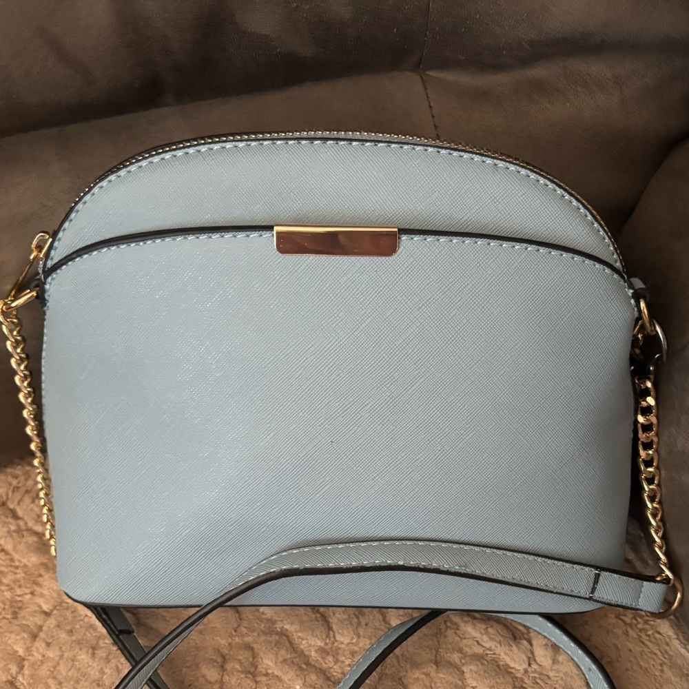 Light Blue Crossbody Bag with Gold Hardware